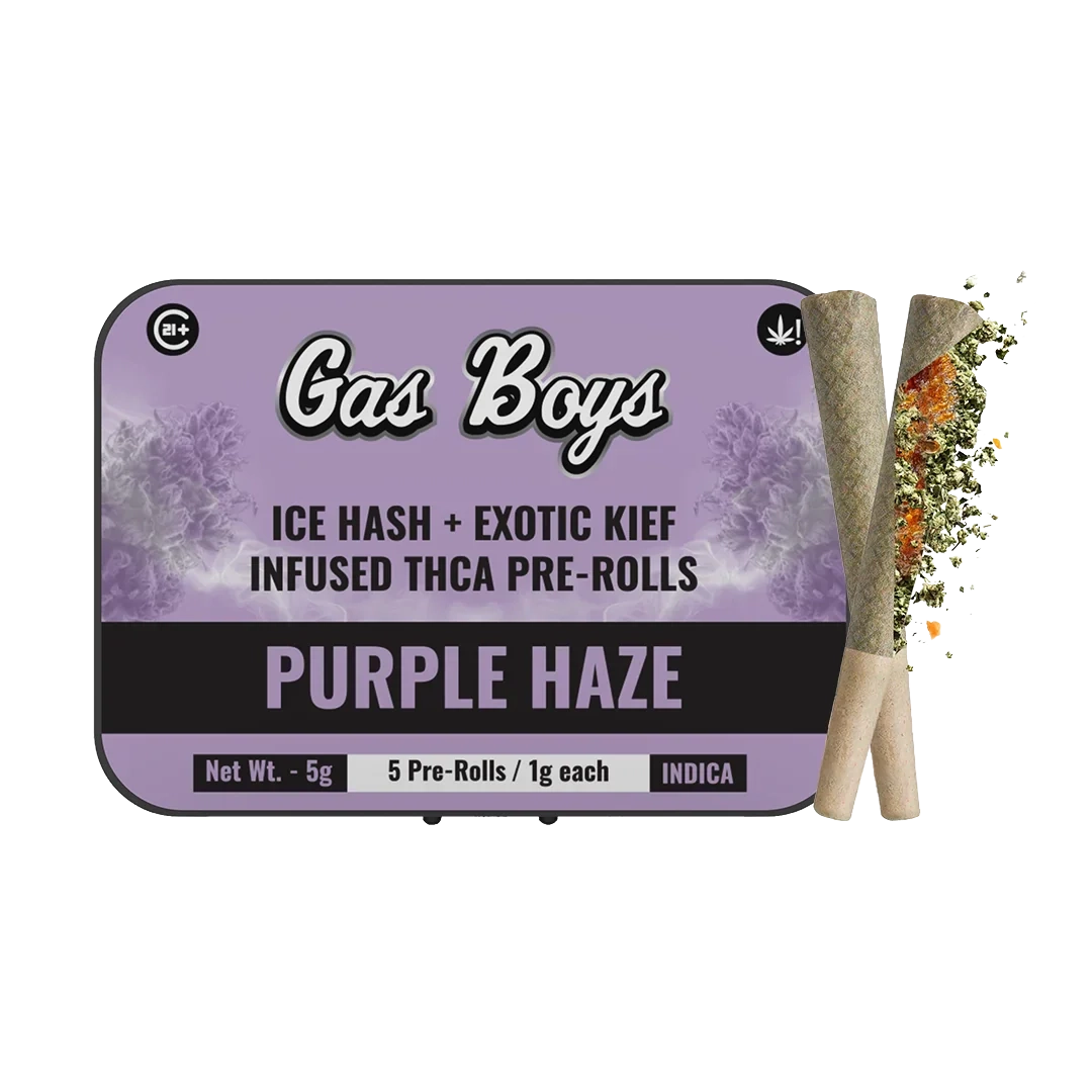 PURPLE HAZE ICE HASH + EXOTIC KIEF INFUSED PRE-ROLLS 5g Mini Tin