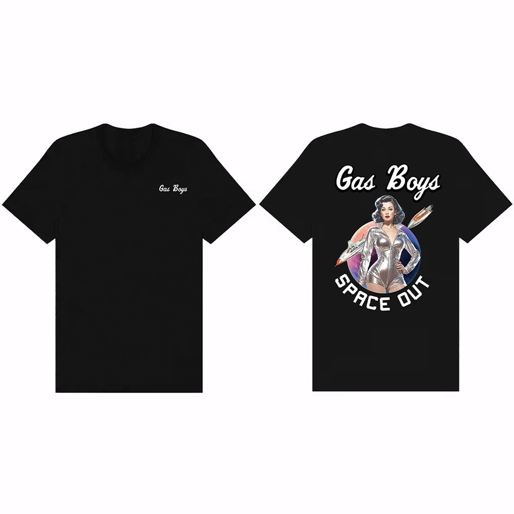 Black t-shirt with 'Gas Boys' design on front and back