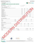 Cannabis lab analysis report for Sour Diesel strain, showing cannabinoid levels, heavy metals, microbial, and mycotoxin test results from PharmLabs San Diego