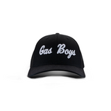 Black cap with 'Gas Boys' text on a white background