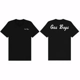 Black t-shirt with 'Gas Boys' text on front and back