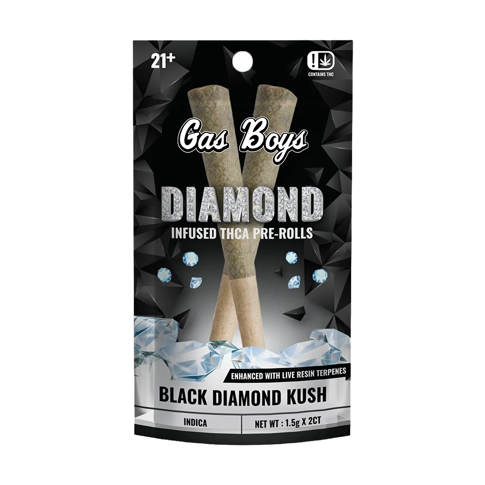 BLACK DIAMOND KUSH DIAMOND INFUSED PRE-ROLLS 2CT Pouch (1.5g Each)
