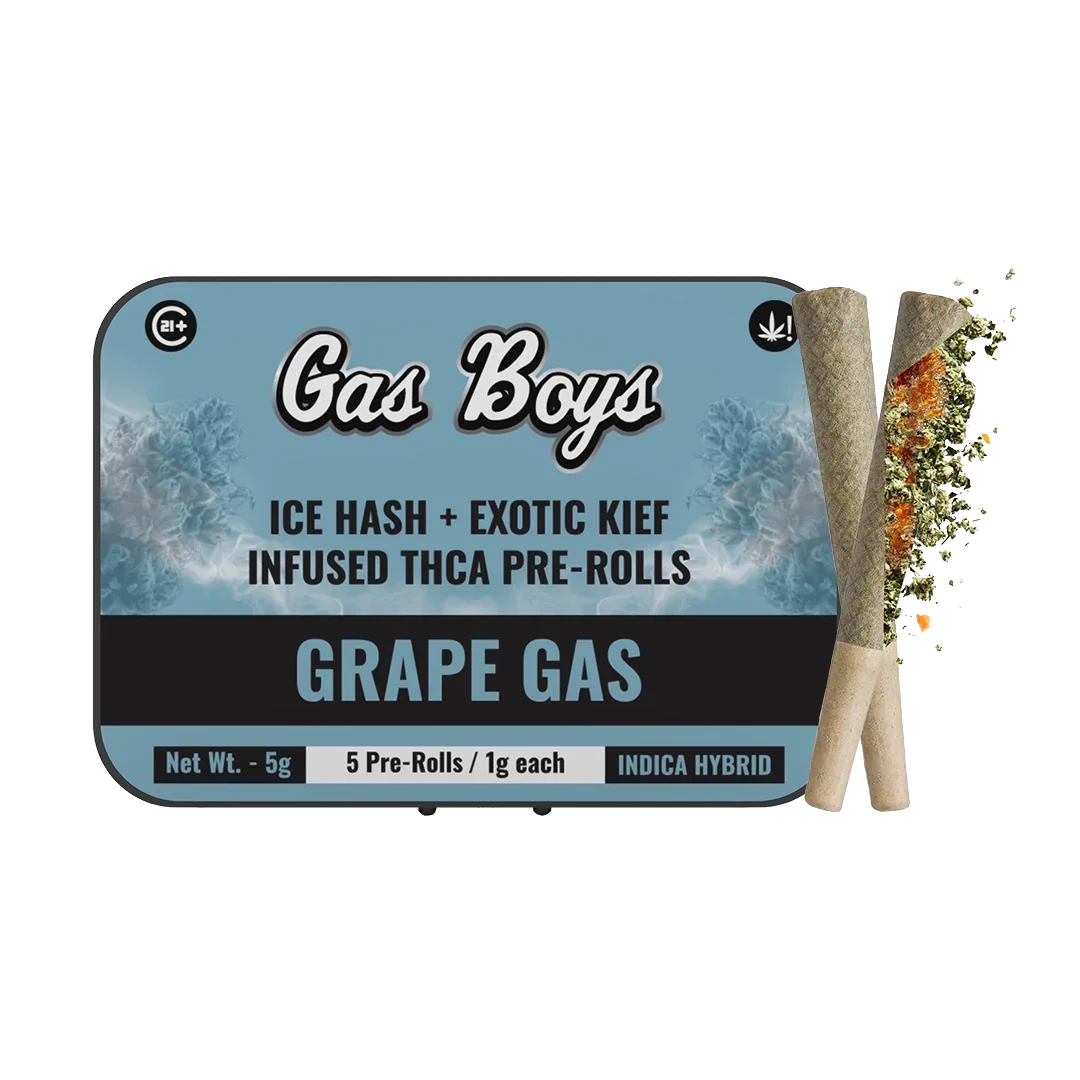 GRAPE GAS ICE HASH + EXOTIC KIEF INFUSED PRE-ROLLS 5g Mini Tin
