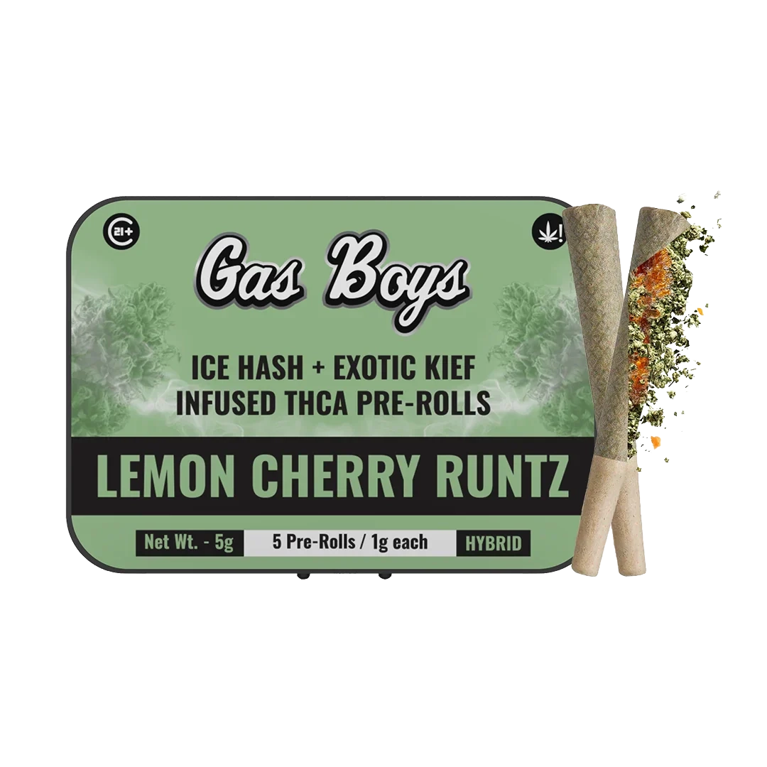 LEMON CHERRY RUNTZ ICE HASH + EXOTIC KIEF INFUSED PRE-ROLLS 5g Mini Tin