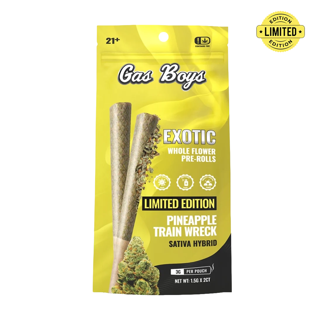 PINEAPPLE TRAIN WRECK WHOLE FLOWER PRE-ROLLS  2CT Pouch (1.5g Each)