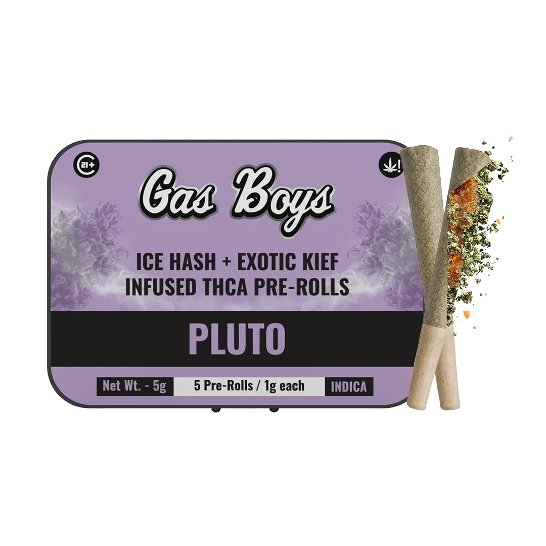 PLUTO ICE HASH + EXOTIC KIEF INFUSED PRE-ROLLS 5g Mini Tin