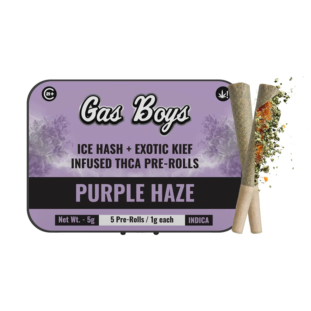 PURPLE HAZE ICE HASH + EXOTIC KIEF INFUSED PRE-ROLLS 5g Mini Tin – Gasboys  Co