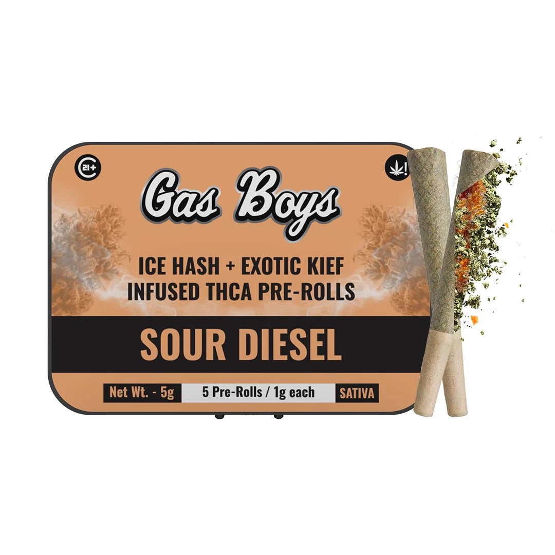 SOUR DIESEL ICE HASH + EXOTIC KIEF INFUSED PRE-ROLLS 5G TIN