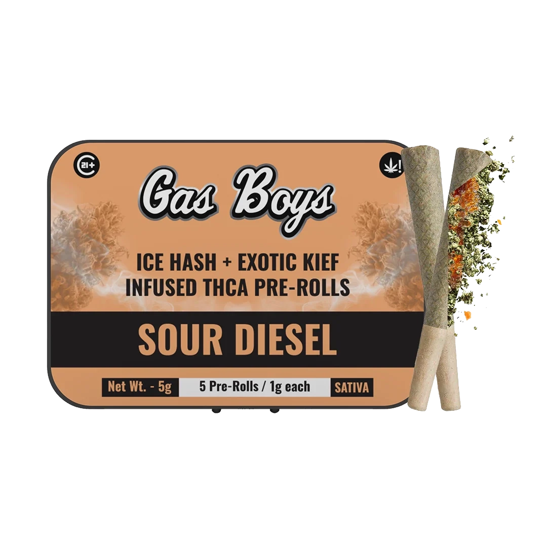 SOUR DIESEL ICE HASH + EXOTIC KIEF INFUSED PRE-ROLLS 5g Mini Tin