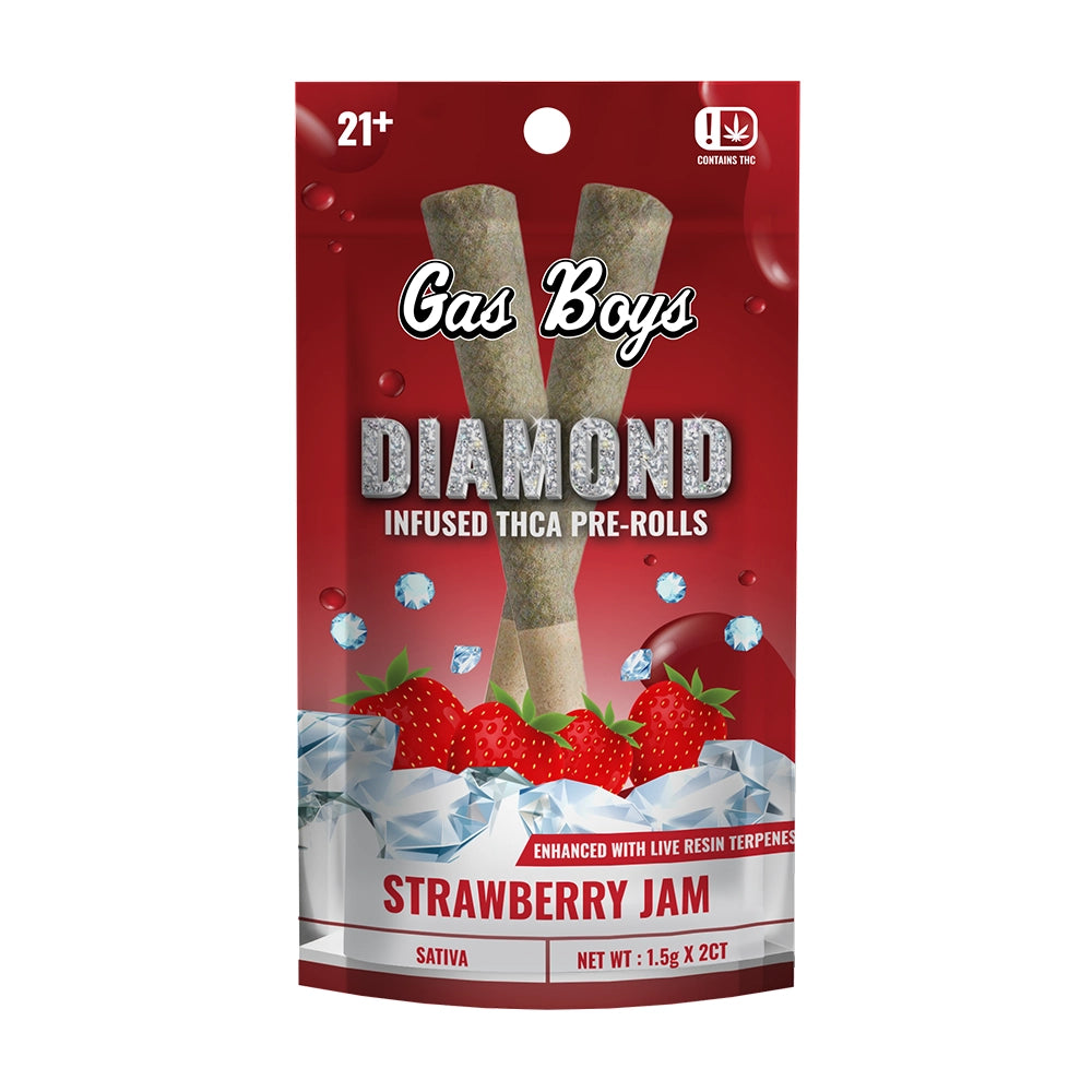 STRAWBERRY JAM DIAMOND INFUSED THCA PRE-ROLLS 1.5G X 2