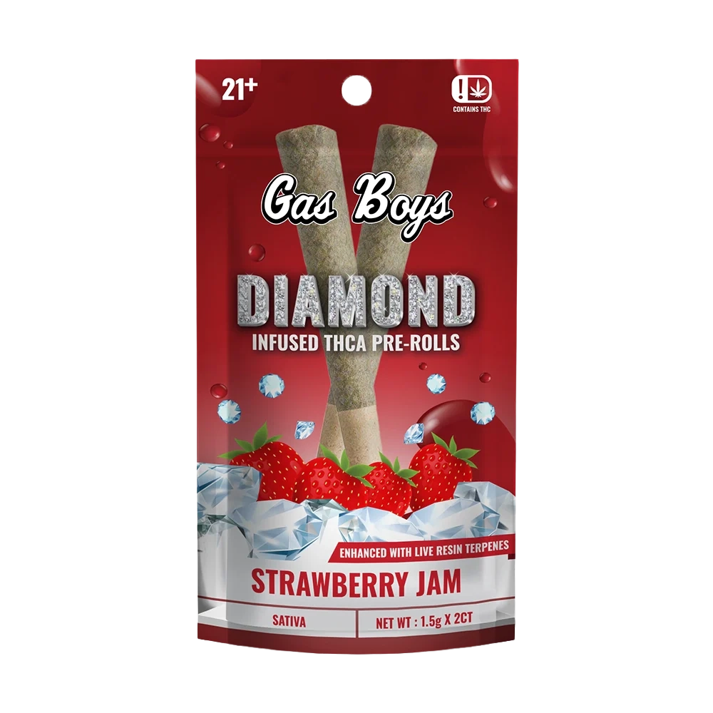STRAWBERRY JAM DIAMOND INFUSED PRE-ROLLS 2CT Pouch (1.5g Each)