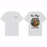 White t-shirt with 'Gas Boys' graphic design on a white background